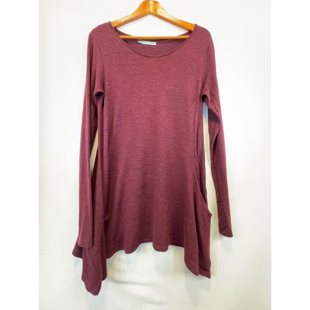 Maurices Tunic Top Burgundy Sharkbite Hem Long Sleeve Pockets Heathered Knit M